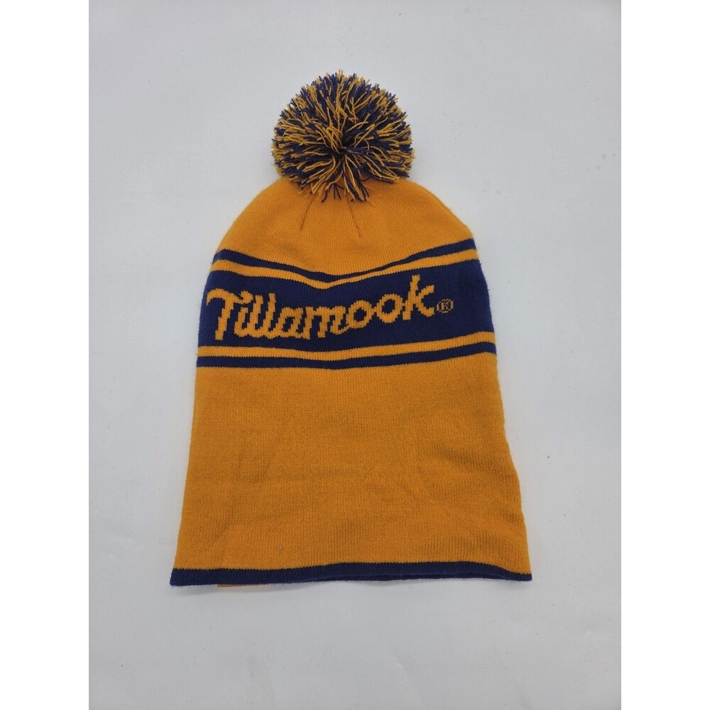 Tillamook Pom Pom Beanie Blue Yellow Sportique Knit Hat One Size EUC